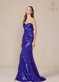 Nox Anabel T1499 Dress Strapless Metallic Satin Fitted Gown(Nox Anabel T1499 Dress Strapless Metallic Satin Fitted Gown) -Dress Promotion Store T1499 nox anabel royal side view