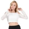 Poly USA | Ed Young T15 Lace Cold Shoulder Crop Top With Long Sleeves(Poly Usa T15 Off White Lace Cold Shoulder Crop Top With Long Sleeves)