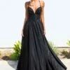 Ladivine Amoris T214 Sleeveless Spaghetti Strap A-Line Glitter Gown(Ladivine Amoris T214 Sleeveless Spaghetti Strap A Line Glitter Gown) -Dress Promotion Store T214 BLACK 1