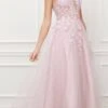 Nox Anabel T449 Floral Embellished Beaded Bodice A-Line Gown(Floral Embellished Beaded Bodice Blush A Line Ball Gown)
