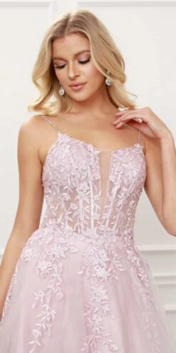 Nox Anabel T449 Floral Embellished Beaded Bodice A-Line Gown(Floral Embellished Beaded Bodice Blush A Line Ball Gown) -Dress Promotion Store T449 nox anabel blush zoom