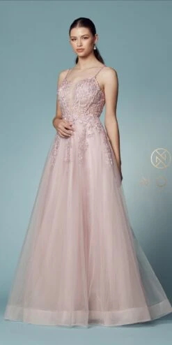 Nox Anabel T449 Floral Embellished Beaded Bodice A-Line Gown(Floral Embellished Beaded Bodice Blush A Line Ball Gown) -Dress Promotion Store T449 BLUSH 27