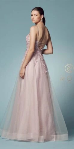 Nox Anabel T449 Floral Embellished Beaded Bodice A-Line Gown(Floral Embellished Beaded Bodice Blush A Line Ball Gown) -Dress Promotion Store T449 BLUSH 36