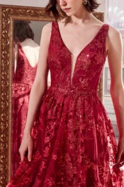 Ladivine Amoris T606 Long Sleeveless Glitter Print A-Line Gown(Ladivine Amoris T606 Long Sleeveless Glitter Print A Line Gown) -Dress Promotion Store T606 BURGUNDY 2