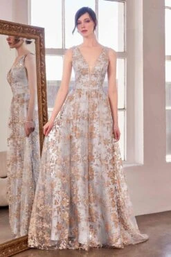 Ladivine Amoris T606 Long Sleeveless Glitter Print A-Line Gown(Ladivine Amoris T606 Long Sleeveless Glitter Print A Line Gown) -Dress Promotion Store T606 GOLD MIST FRONT