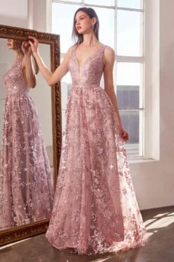 Ladivine Amoris T606 Long Sleeveless Glitter Print A-Line Gown(Ladivine Amoris T606 Long Sleeveless Glitter Print A Line Gown) -Dress Promotion Store T606 MAUVE FRONT