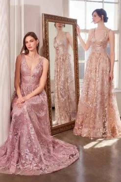 Ladivine Amoris T606 Long Sleeveless Glitter Print A-Line Gown(Ladivine Amoris T606 Long Sleeveless Glitter Print A Line Gown) -Dress Promotion Store T606 MAUVE MOCHA GOLD