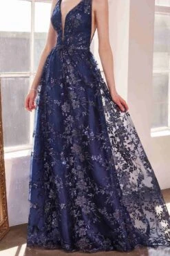 Ladivine Amoris T606 Long Sleeveless Glitter Print A-Line Gown(Ladivine Amoris T606 Long Sleeveless Glitter Print A Line Gown) -Dress Promotion Store T606 NAVY 1