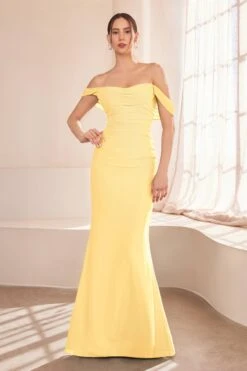 Ladivine Amoris T705 Off Shoulder Fitted Bridesmaid Gown(Ladivine Amoris T705 Off Shoulder Fitted Bridesmaid Gown) -Dress Promotion Store T705 ladivine light yellow