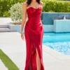 Ladivine Amoris T708 Strapless Fitted Satin Prom Gown(Ladivine Amoris T708 Strapless Fitted Satin Prom Gown) -Dress Promotion Store T708P BURGUNDY 1