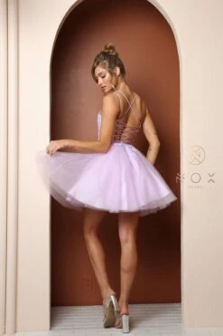 Nox Anabel T718 Short A-Line Corset Back Baby Doll Dress Tulle Skirt(Short A Line Corset Back Baby Doll Dress Tulle Skirt) -Dress Promotion Store T718 LILAC 12