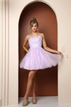 Nox Anabel T718 Short A-Line Corset Back Baby Doll Dress Tulle Skirt(Short A Line Corset Back Baby Doll Dress Tulle Skirt) -Dress Promotion Store T718 LILAC 4