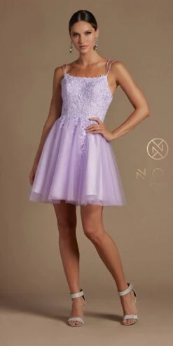 Nox Anabel T718 Short A-Line Corset Back Baby Doll Dress Tulle Skirt(Short A Line Corset Back Baby Doll Dress Tulle Skirt) -Dress Promotion Store T718 LILAC 1