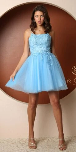 Nox Anabel T718 Short A-Line Corset Back Baby Doll Dress Tulle Skirt(Short A Line Corset Back Baby Doll Dress Tulle Skirt)