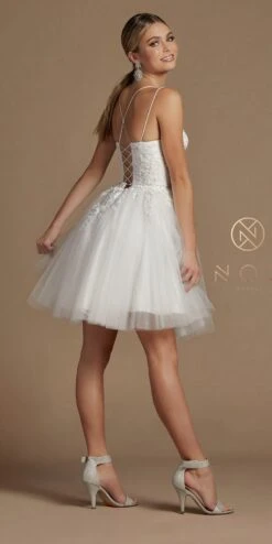 Nox Anabel T718 Short A-Line Corset Back Baby Doll Dress Tulle Skirt(Short A Line Corset Back Baby Doll Dress Tulle Skirt) -Dress Promotion Store T718 WHITE 44