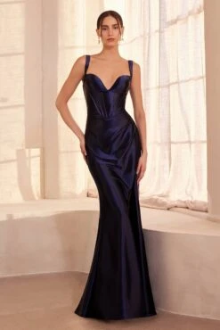 Ladivine Amoris T813 Long Fitted Corset Bodice Satin Prom Gown(Ladivine Amoris T813 Long Fitted Corset Bodice Satin Prom Gown) -Dress Promotion Store T813 NAVY FRONT ad1d2fe6 d34e 4b49 a4db 6be478a7b576