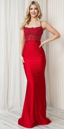 Amelia Couture TM1001 Long Fitted Rhinestone Embroidered Sheath Dress(Amelia Couture Tm1001 Long Fitted Rhinestone Embroidered Sheath Dress) -Dress Promotion Store TM1001 amelia red