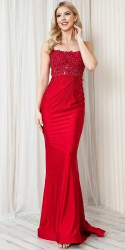 Amelia Couture TM1001 Long Fitted Rhinestone Embroidered Sheath Dress(Amelia Couture Tm1001 Long Fitted Rhinestone Embroidered Sheath Dress) -Dress Promotion Store TM1001 amelia red side