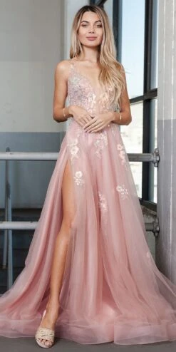 Amelia Couture TM1003 Long A-Line Ethereal Mesh Skirt Side Slit Dress(Amelia Couture Tm1003 Long A Line Ethereal Mesh Skirt Side Slit Dress)