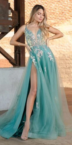 Amelia Couture TM1003 Long A-Line Ethereal Mesh Skirt Side Slit Dress(Amelia Couture Tm1003 Long A Line Ethereal Mesh Skirt Side Slit Dress) -Dress Promotion Store TM1003 SAGE