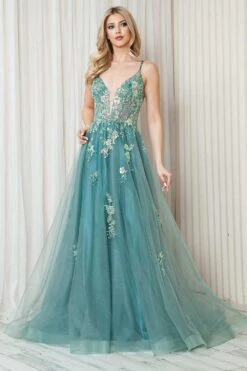 Amelia Couture TM1003 Long A-Line Ethereal Mesh Skirt Side Slit Dress(Amelia Couture Tm1003 Long A Line Ethereal Mesh Skirt Side Slit Dress) -Dress Promotion Store TM1003 SAGE2