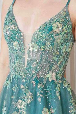 Amelia Couture TM1003 Long A-Line Ethereal Mesh Skirt Side Slit Dress(Amelia Couture Tm1003 Long A Line Ethereal Mesh Skirt Side Slit Dress) -Dress Promotion Store TM1003 SAGE ZOOM