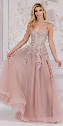 Amelia Couture TM1006 Long A-Line Embroidered Bodice Leg Slit Dress(Amelia Couture Tm1006 Long A Line Embroidered Bodice Leg Slit Dress) -Dress Promotion Store TM1006 DUSTY ROSE