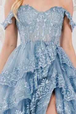 Amelia Couture TM1012 Long A-Line Layered Skirt Off Shoulder Corset Dress(Amelia Couture Tm1012 Long A Line Layered Skirt Off Shoulder Corset Dress) -Dress Promotion Store TM1012 VINTAGE BLUE ZOOM