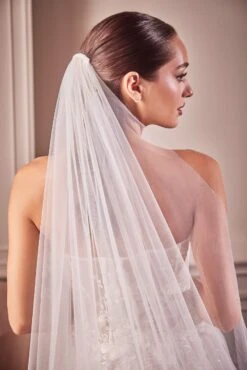 Embroidery Hem Lace Chapel Veil(Ladivine V004 Wedding Veil Embroidery Hem Lace Chapel Veil) -Dress Promotion Store V004 OFF WHITE 1