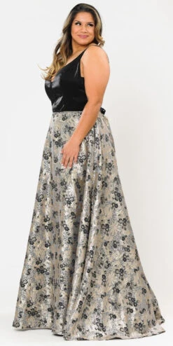 Lindas W1012 Floor Length Plus Size Ball Gown Black Satin Top Print A-Line Skirt(Lindas W1012 Floor Length Plus Size Ball Gown Black Satin Top Print A Line Skirt) -Dress Promotion Store W1012 PRINTSIDE