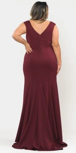 Lindas W1022 Floor Length Plus Size Jersey Spandex Dress(Lindas W1022 Floor Length Plus Size Jersey Spandex Dress) -Dress Promotion Store W1022 BURGUNDYBLACK