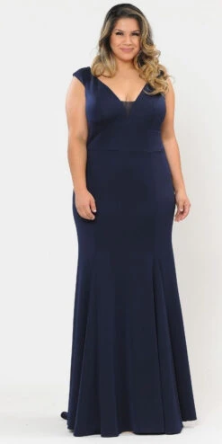 Lindas W1022 Floor Length Plus Size Jersey Spandex Dress(Lindas W1022 Floor Length Plus Size Jersey Spandex Dress) -Dress Promotion Store W1022 NAVY