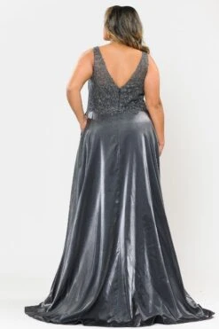 Lindas W1032 Floor Length Embroidered Bodice Top Satin Skirt Pocket Dress(Lindas W1032 Floor Length Embroidered Bodice Top Satin Skirt Pocket Dress) -Dress Promotion Store W1032 SILVERBACK