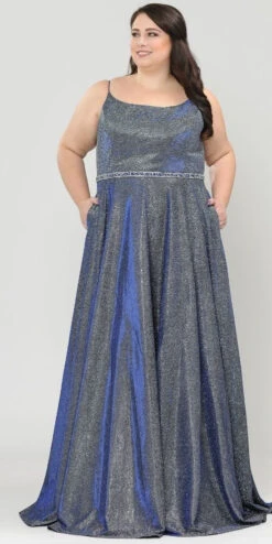 Lindas W1038 Square Neck Rhinestone Belt Iridescent Glitter Plus Size Dress(Lindas W1038 Square Neck Rhinestone Belt Iridescent Glitter Plus Size Dress) -Dress Promotion Store W1038 ROYAL