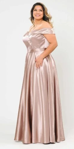 Lindas W1058 Off The Shoulder Floor Length Shinny Dress With Pocket(Lindas W1058 Off The Shoulder Floor Length Shinny Dress With Pocket) -Dress Promotion Store W1058COFFEE 3 side