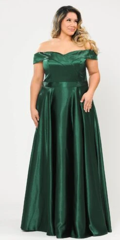 Lindas W1058 Off The Shoulder Floor Length Shinny Dress With Pocket(Lindas W1058 Off The Shoulder Floor Length Shinny Dress With Pocket)