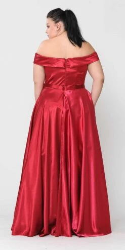 Lindas W1058 Off The Shoulder Floor Length Shinny Dress With Pocket(Lindas W1058 Off The Shoulder Floor Length Shinny Dress With Pocket) -Dress Promotion Store W1058RED 3 back