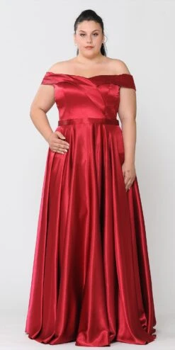 Lindas W1058 Off The Shoulder Floor Length Shinny Dress With Pocket(Lindas W1058 Off The Shoulder Floor Length Shinny Dress With Pocket) -Dress Promotion Store W1058RED 4 1