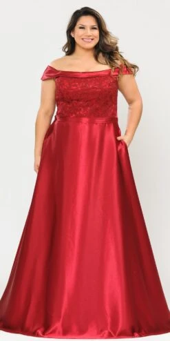 Lindas W1064 Off The Shoulder Embroidery Top Corset Shinny Dress Plus Size(Lindas W1064 Off The Shoulder Embroidery Top Corset Shinny Dress Plus Size)