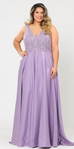 Lindas W1074 Floor Length Embroidery A-Line Plus Size Ball Gown Dress(Lindas W1074 Floor Length Embroidery A Line Plus Size Ball Gown Dress) -Dress Promotion Store W1074LAVANDER 1