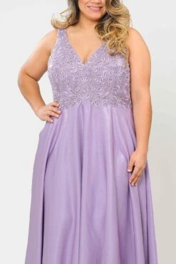 Lindas W1074 Floor Length Embroidery A-Line Plus Size Ball Gown Dress(Lindas W1074 Floor Length Embroidery A Line Plus Size Ball Gown Dress) -Dress Promotion Store W1074LAVANDER 1 closeup