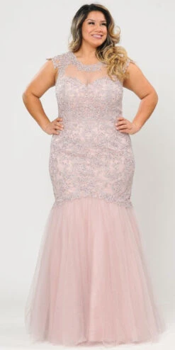 Lindas W1084 Embroidered Bodice Mesh Illusion Top Corset Mermaid Plus Size Dress(Lindas W1084 Embroidered Bodice Mesh Illusion Top Corset Mermaid Plus Size Dress)