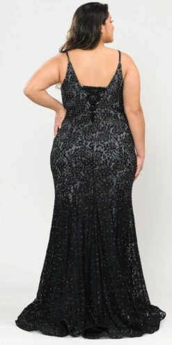 Lindas W1090 Floor Length Spaghetti Straps Stretch Lace Plus Size Dress(Lindas W1090 Floor Length Spaghetti Straps Stretch Lace Plus Size Dress) -Dress Promotion Store W1090 BLACKBACK