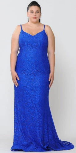 Lindas W1090 Floor Length Spaghetti Straps Stretch Lace Plus Size Dress(Lindas W1090 Floor Length Spaghetti Straps Stretch Lace Plus Size Dress) -Dress Promotion Store W1090 ROYALFRONT