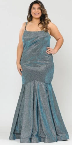 Lindas W1102 Long Glitter Knit Corset Spaghetti Straps Square Neck Mermaid Dress(Lindas W1102 Long Glitter Knit Corset Spaghetti Straps Square Neck Mermaid Dress) -Dress Promotion Store W1102 TEAL