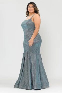 Lindas W1102 Long Glitter Knit Corset Spaghetti Straps Square Neck Mermaid Dress(Lindas W1102 Long Glitter Knit Corset Spaghetti Straps Square Neck Mermaid Dress) -Dress Promotion Store W1102Teal 3