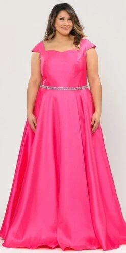 Lindas W1104 Cap Sleeves Off The Shoulder Rhinestone Belt Long Gown Side Pocket(Lindas W1104 Cap Sleeves Off The Shoulder Rhinestone Belt Long Gown Side Pocket)