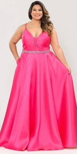 Lindas W1106 Long Spaghetti Straps Corset Rhinestone Waist Dress With Pockets(Lindas W1106 Long Spaghetti Straps Corset Rhinestone Waist Dress With Pockets) -Dress Promotion Store W1106 FUSCHIAFRONT