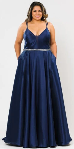 Lindas W1106 Long Spaghetti Straps Corset Rhinestone Waist Dress With Pockets(Lindas W1106 Long Spaghetti Straps Corset Rhinestone Waist Dress With Pockets)