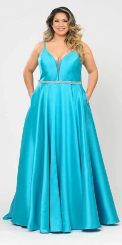 Lindas W1106 Long Spaghetti Straps Corset Rhinestone Waist Dress With Pockets(Lindas W1106 Long Spaghetti Straps Corset Rhinestone Waist Dress With Pockets) -Dress Promotion Store W1106TEAL 1